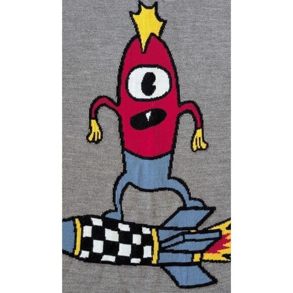 Love Moschino US 6 Wool Grey Knitwear Short Sleeve T-Shirt w/ Rocket Design - Picture 3 of 6